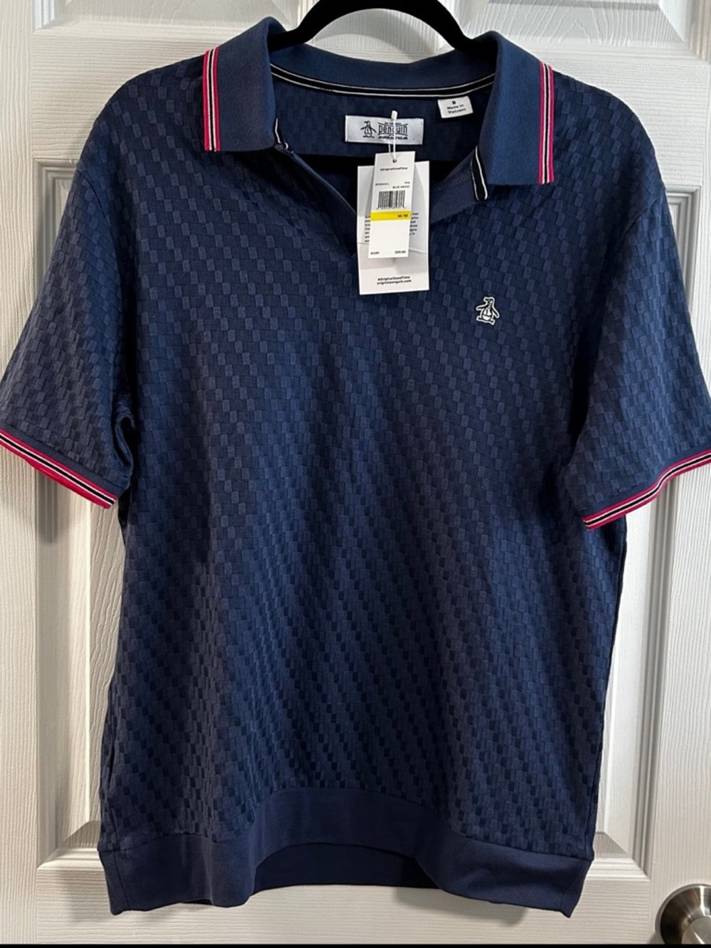 Original Penguin All-over Jacquard Navy Johnny Collar Polo NWT